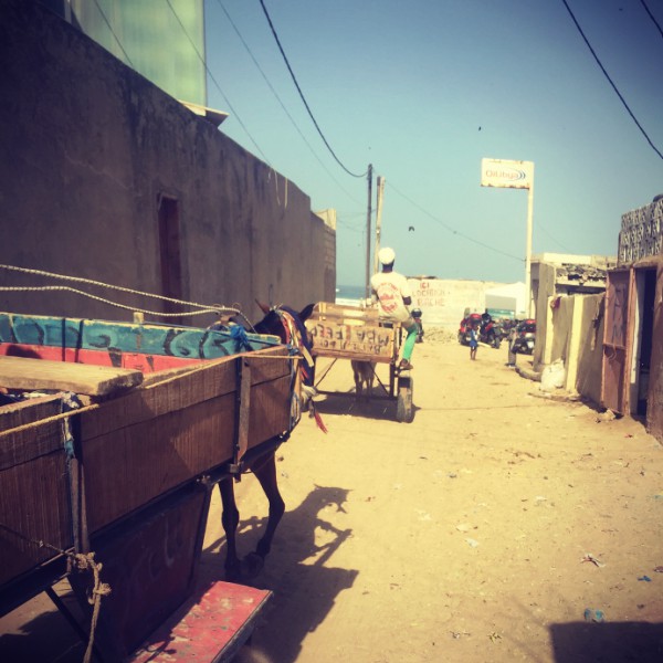 Des calèches tirées par des chevaux dans une rue ensablée de Yoff #Off2Africa 39 Dakar Sénégal © Gilles Denizot 2017